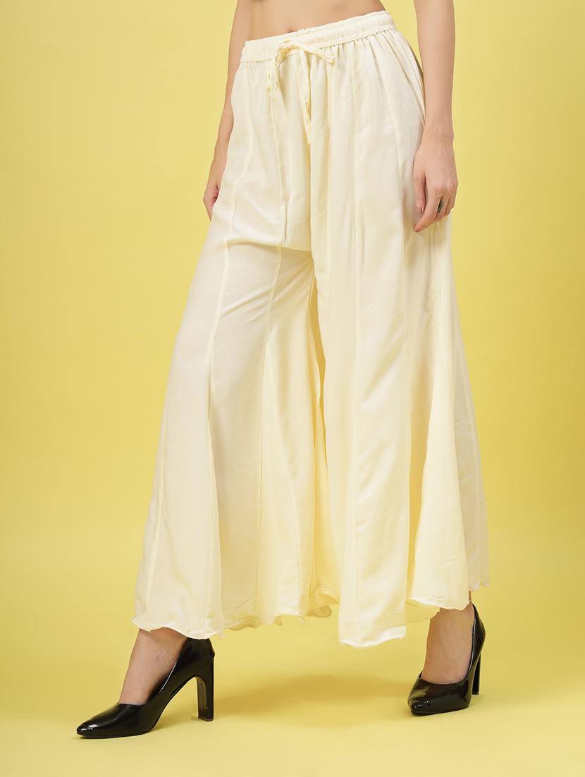 women cream rayon flared palazzo - 21462109 - Standard Image - 1