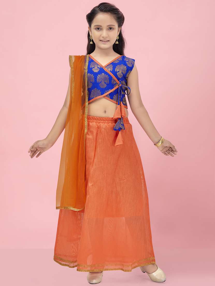 girls self design silk lehenga choli set