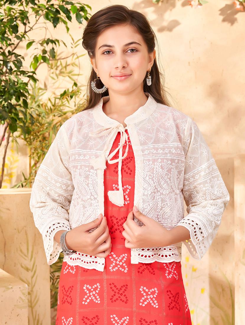 girls orange printed kurta with jacket - 21462224 - Standard Image - 4