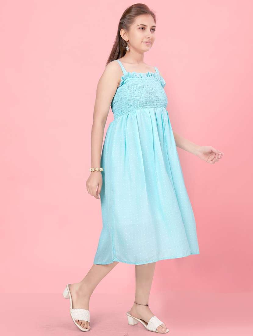 girls aqua blue checks frock - 21462237 -  Standard Image - 1