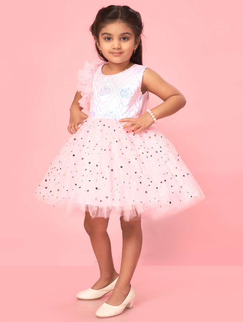 girls pink self-designed frock - 21462285 -  Standard Image - 1