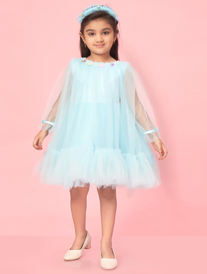 girls aqua blue solid frock