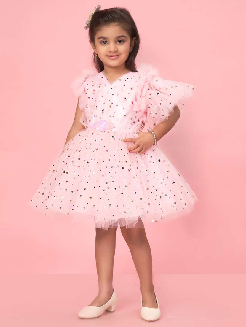 girls pink self-designed frock - 21462288 - Standard Image - 1