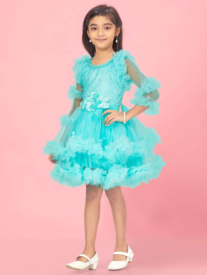 girls sea green self-designed frock - 21462322 - Standard Image - 1