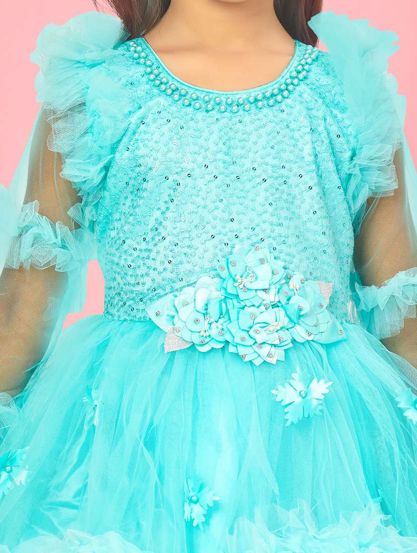 girls sea green self-designed frock - 21462322 - Standard Image - 4