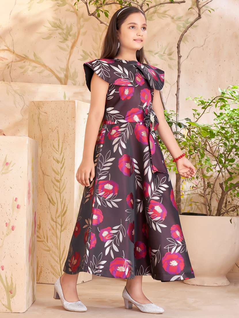 girls purple floral printed frock - 21462359 -  Standard Image - 1