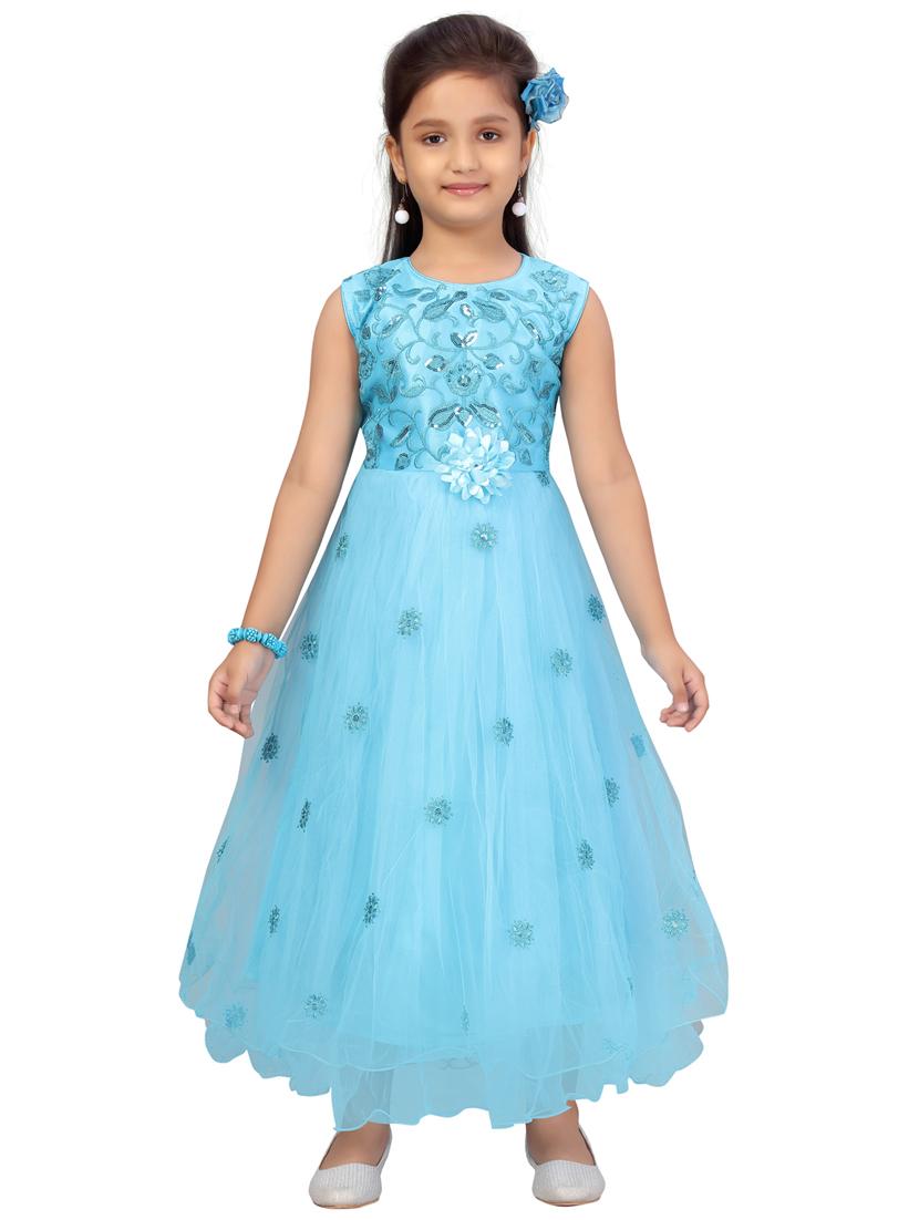 girls aqua blue self-designed frock - 21462370 - Standard Image - 1