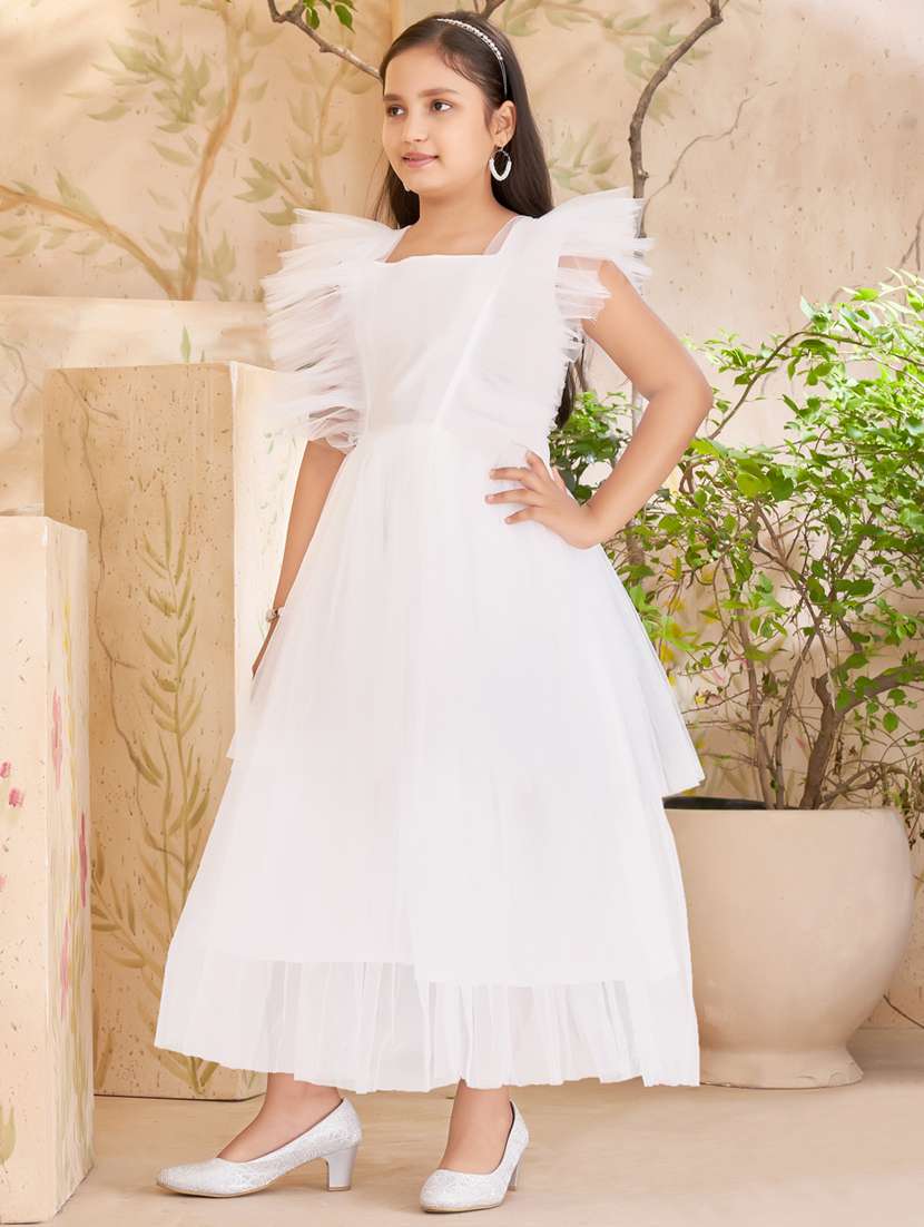 girls white solid frock