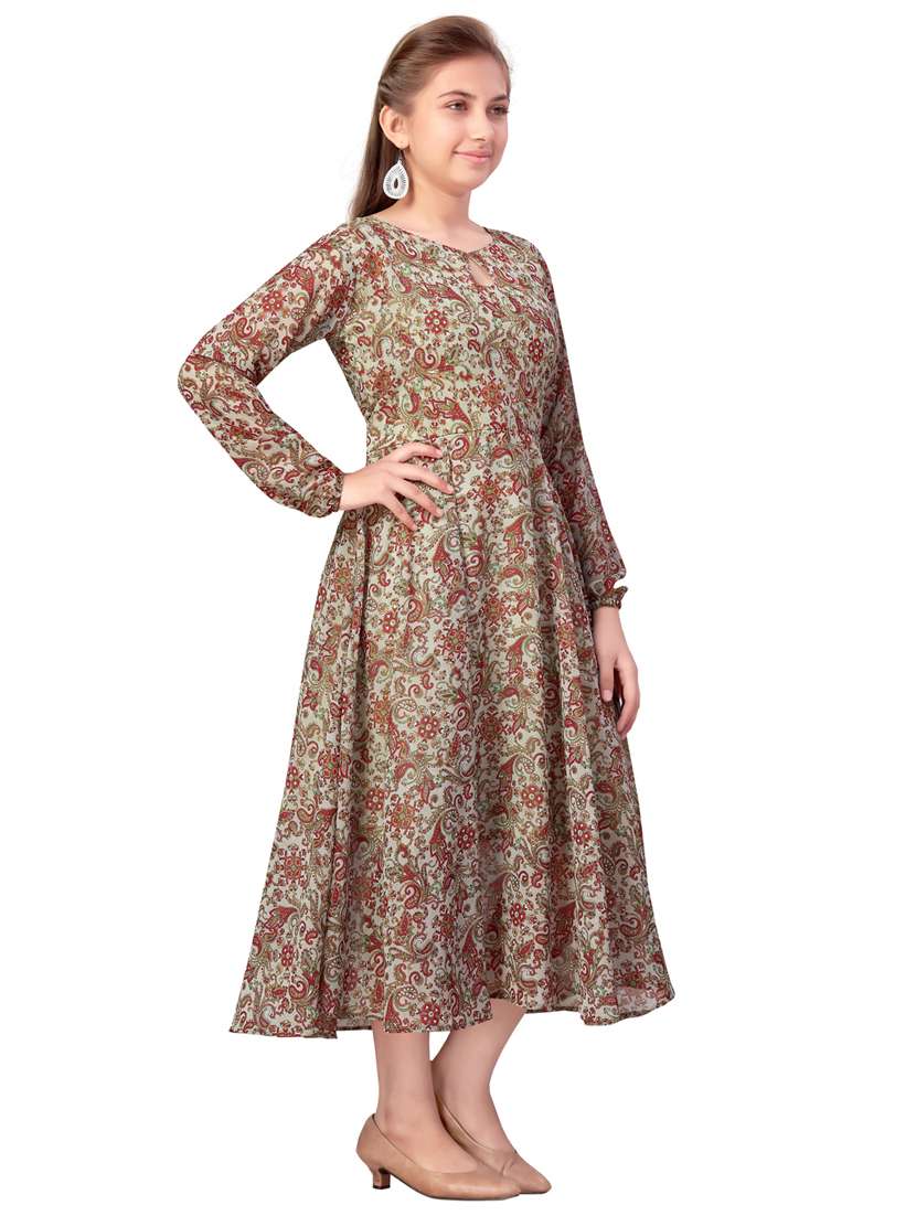 girl printed long sleeves flared kurti - 21462459 -  Standard Image - 1