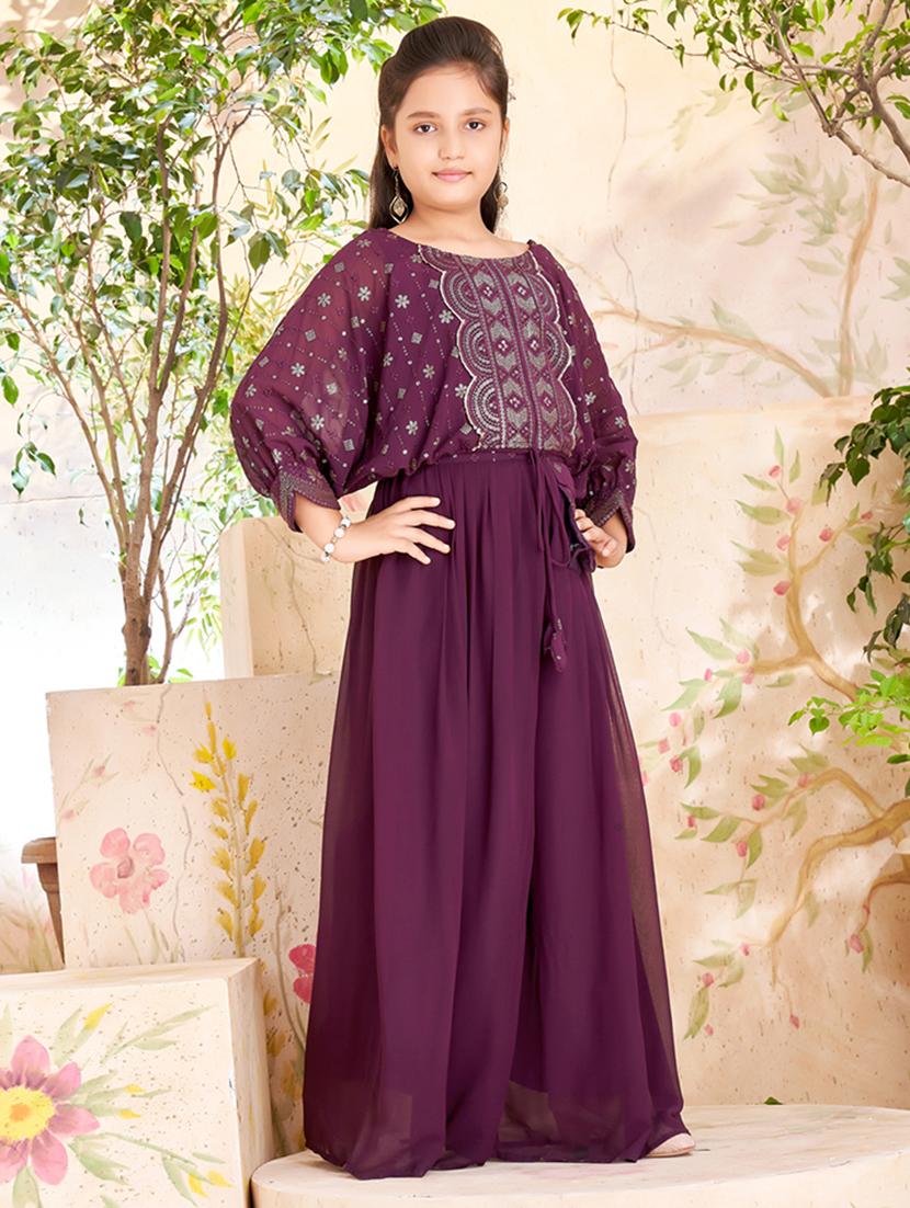 girls purple georgette top pant set - 21462574 - Standard Image - 1