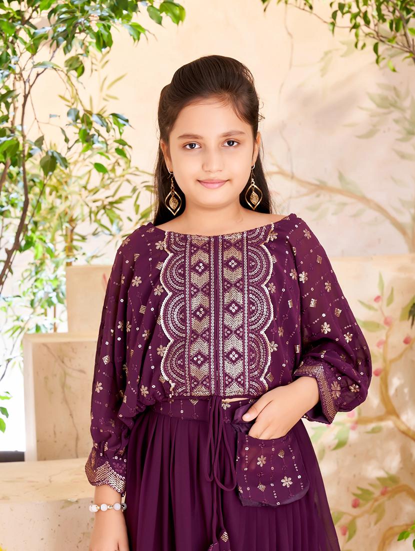 girls purple georgette top pant set - 21462574 - Standard Image - 4