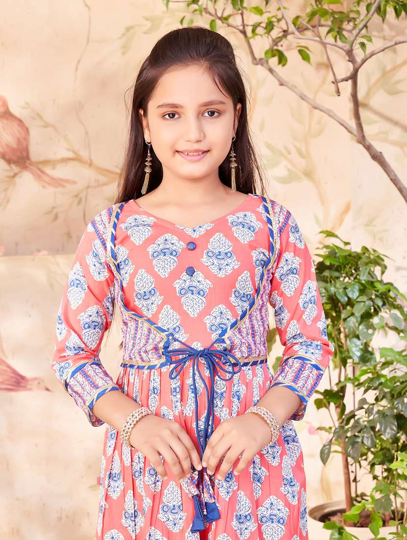 girls peach cotton kurta pant suit set - 21462605 -  Standard Image - 4