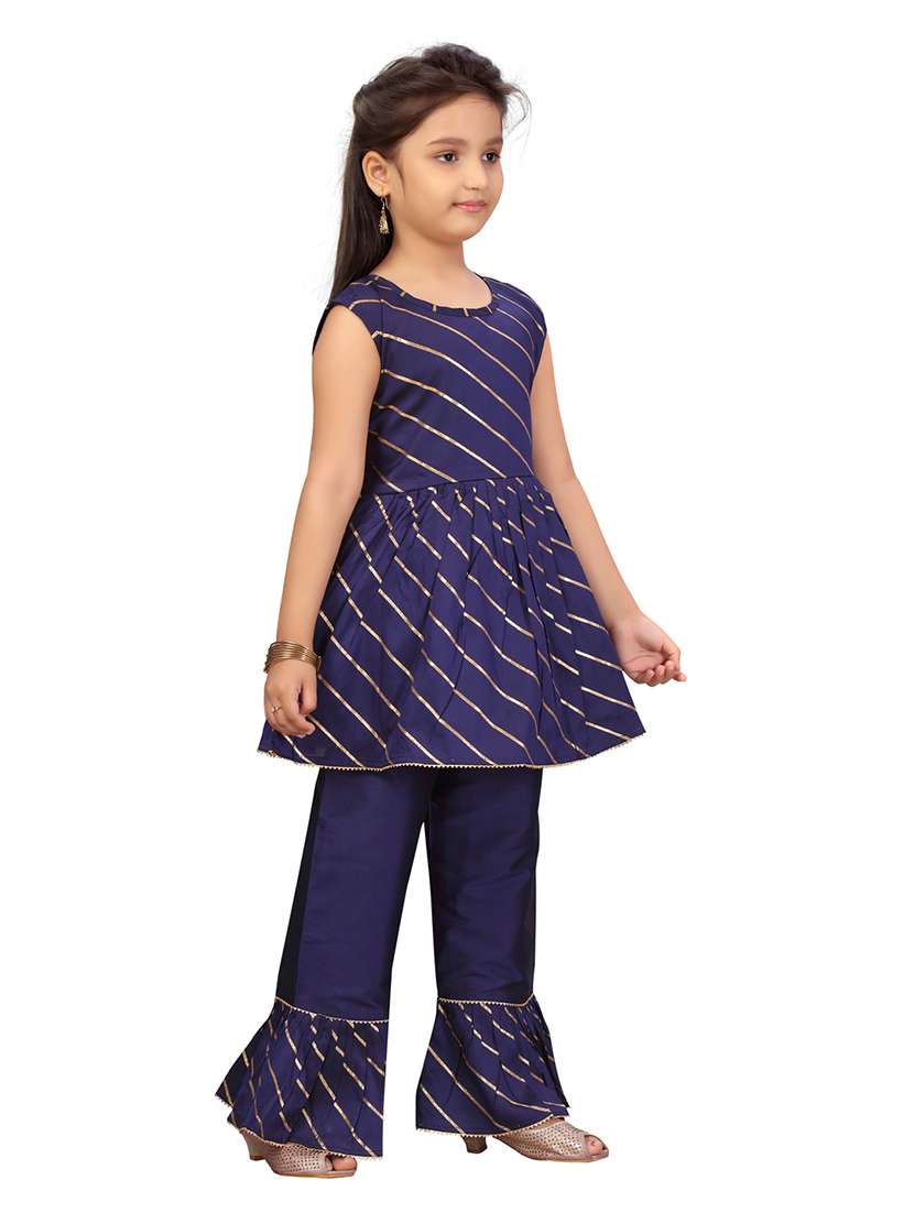 girls navy blue cotton kurta pant suit set - 21462613 -  Standard Image - 1