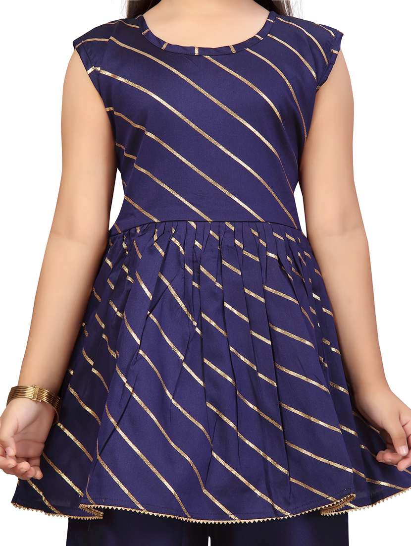 girls navy blue cotton kurta pant suit set - 21462613 -  Standard Image - 4