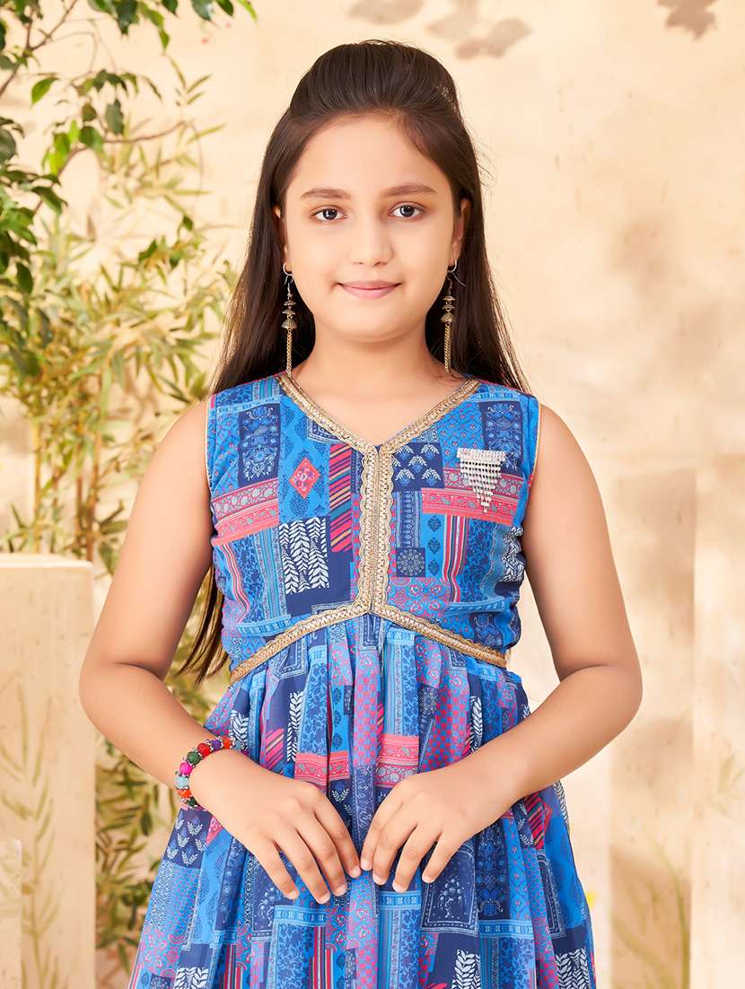 girls blue georgette kurta sharara suit set - 21462616 -  Standard Image - 4