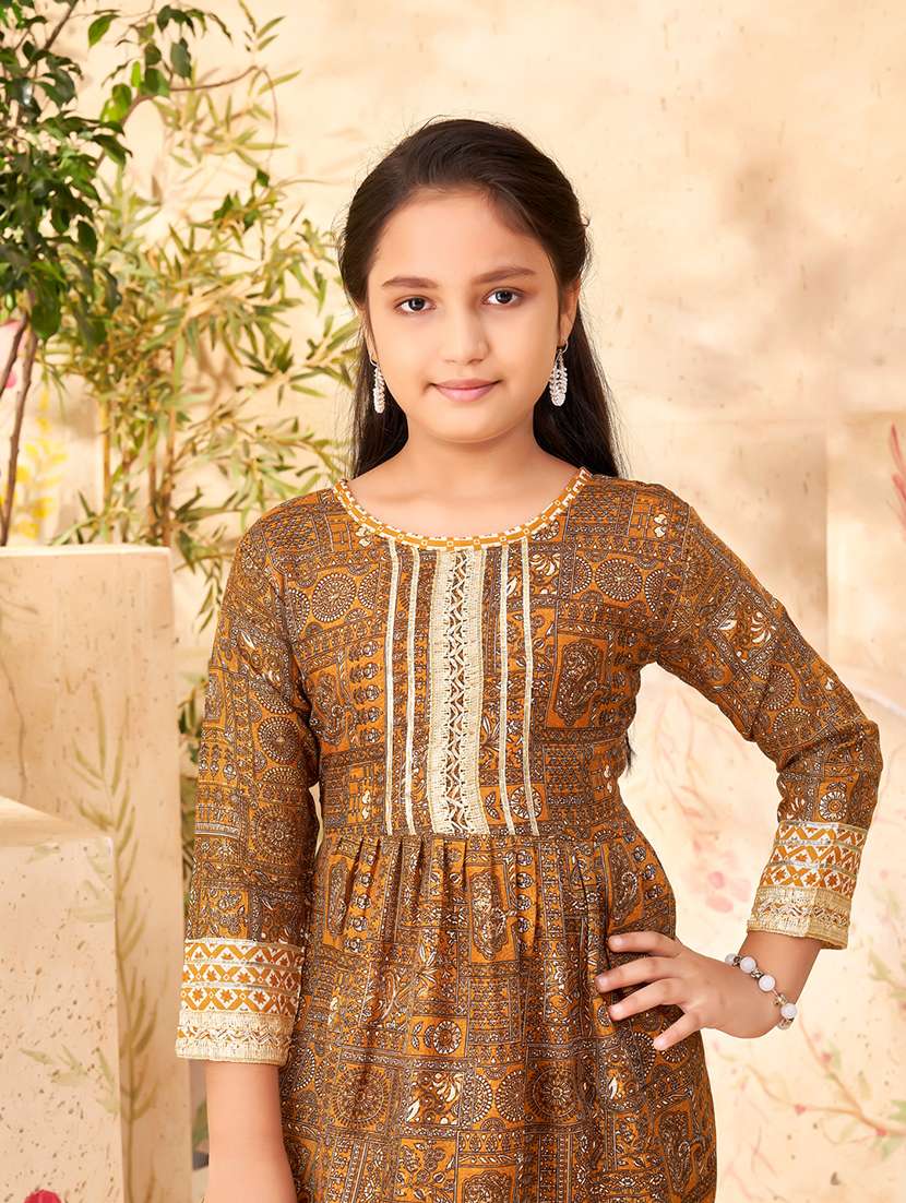 girls mustard cotton blend sharara suit set - 21462653 -  Standard Image - 4