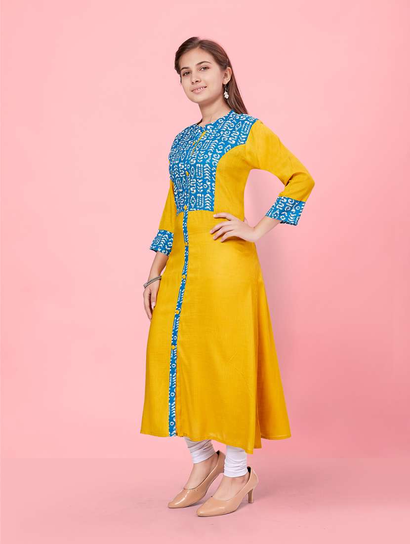 girls yellow cotton a-line kurta - 21462681 -  Standard Image - 1