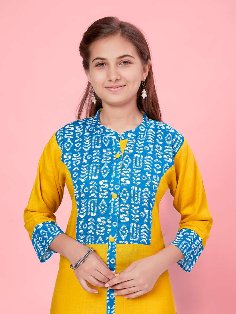 girls yellow cotton a-line kurta - 21462681 -  Standard Image - 4