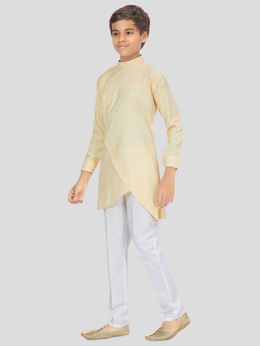 boys beige solid long sleeve kurta - 21462723 -  Standard Image - 1
