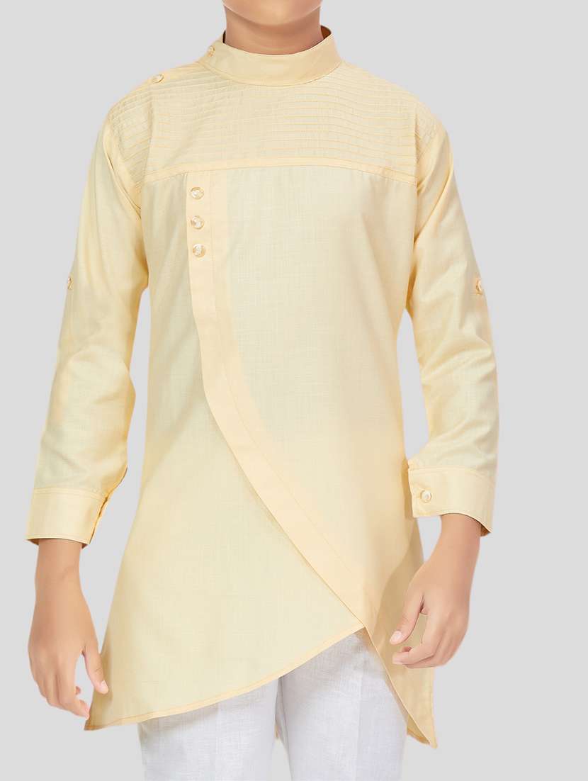 boys beige solid long sleeve kurta - 21462723 -  Standard Image - 4