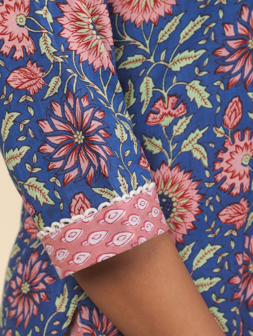 women blue floral printed straight kurta - 21462953 - Standard Image - 4