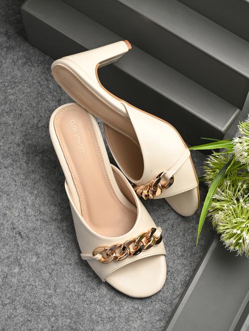 beige synthetic slip on sandals - 21463012 - Standard Image - 0