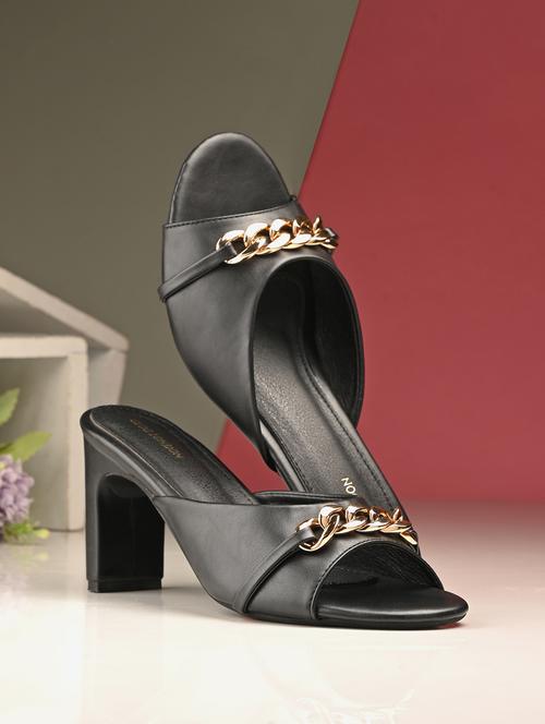 black synthetic slip on sandals - 21463013 -  Standard Image - 0