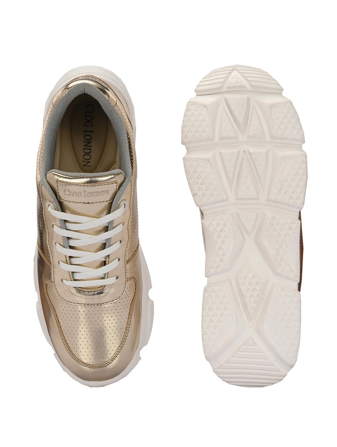 gold synthetic laceup sneakers - 21463022 - Standard Image - 4