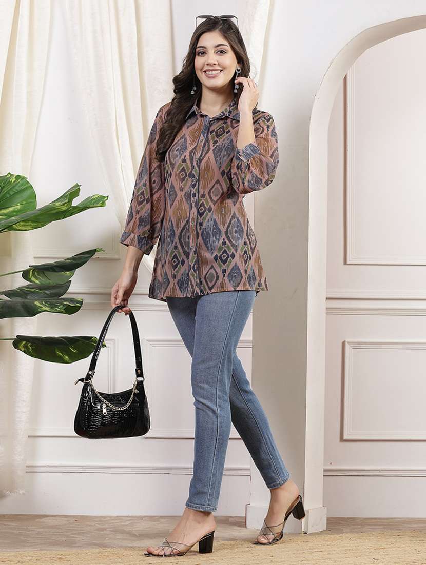 women multi color ikat printed long sleeves shirts - 21463026 -  Standard Image - 4
