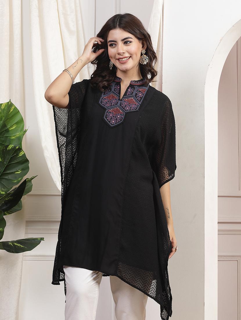 women black embroidered kaftan kurti - 21463033 -  Standard Image - 1