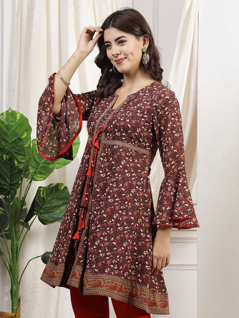 women maroon printed a-line kurti - 21463034 -  Standard Image - 1