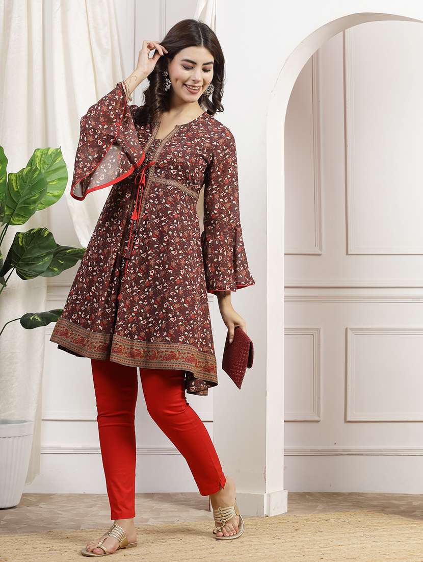 women maroon printed a-line kurti - 21463034 -  Standard Image - 4