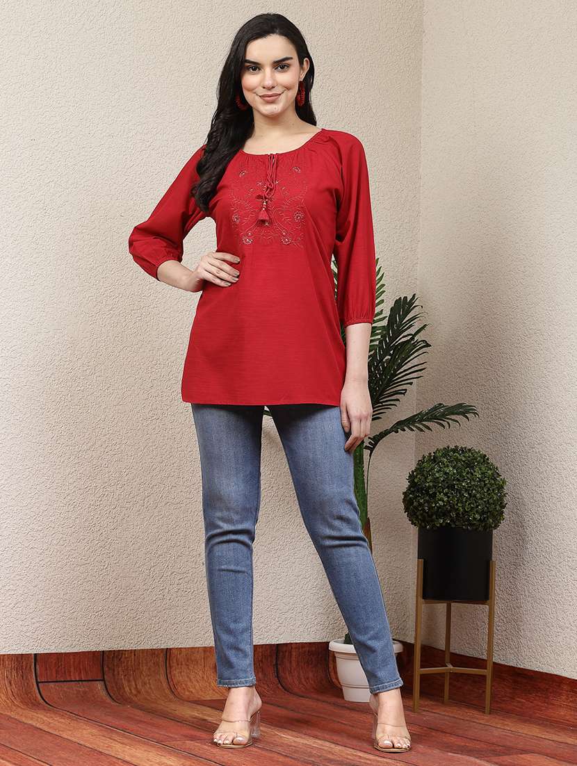 women red embroidered top - 21463038 -  Standard Image - 4