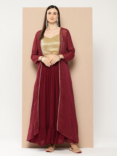 women maroon self design fusion set - 21463063 - Standard Image - 0