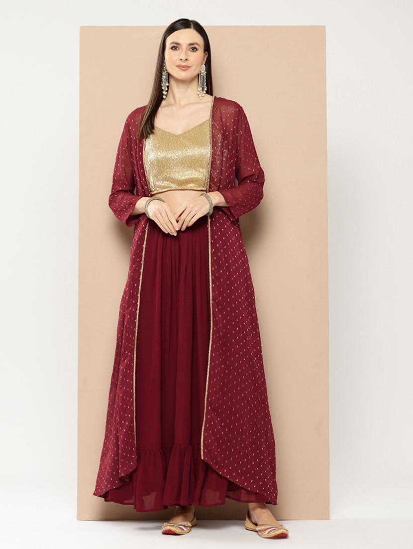 women maroon self design fusion set - 21463063 - Zoom Image - 0