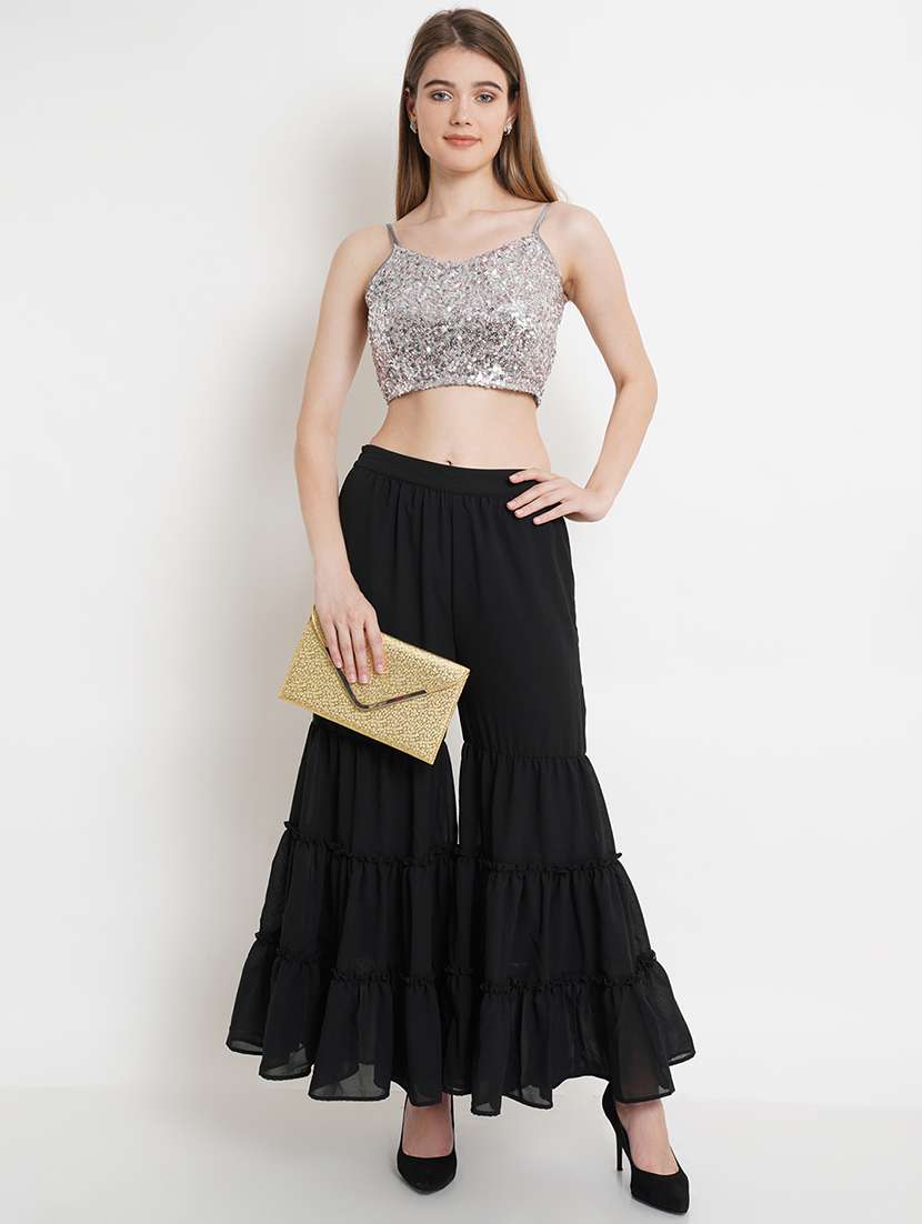 women silver sequin work top & sharara co-ord sets - 21463068 -  Standard Image - 1