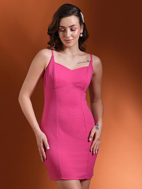 globus women fuchsia adjustable strappy shoulder sweetheart neck mini bodycon party dress - 21463122 -  Standard Image - 0