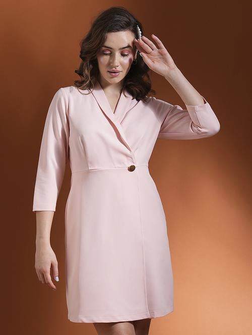 globus women pink lapel collar over lap sheath workwear blazer dress - 21463123 -  Standard Image - 0