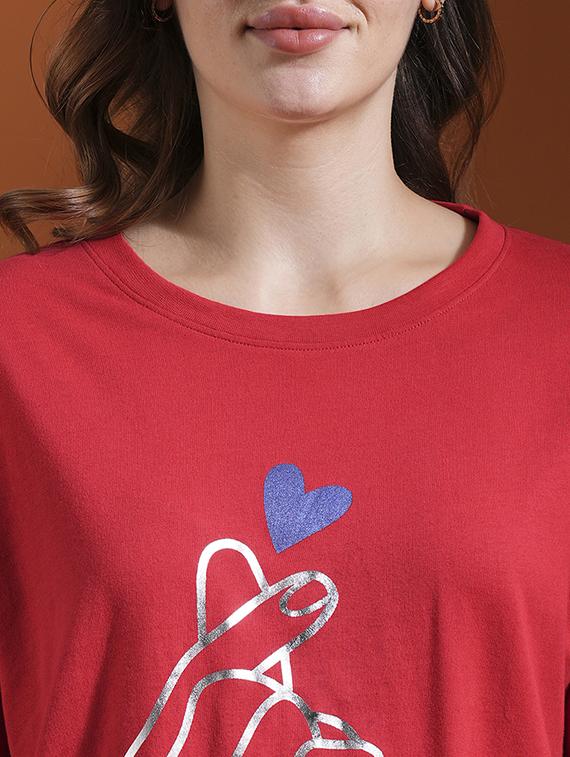 globus women red drop shoulder korean graphic printed oversized trendy crop t-shirt - 21463134 - Standard Image - 4