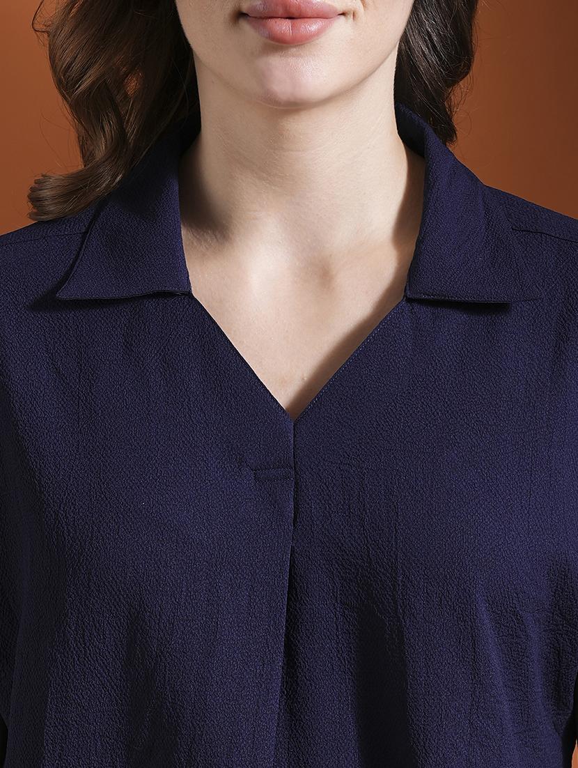 globus women navy blue shirt collar extended sleeves workwear top - 21463139 - Standard Image - 4