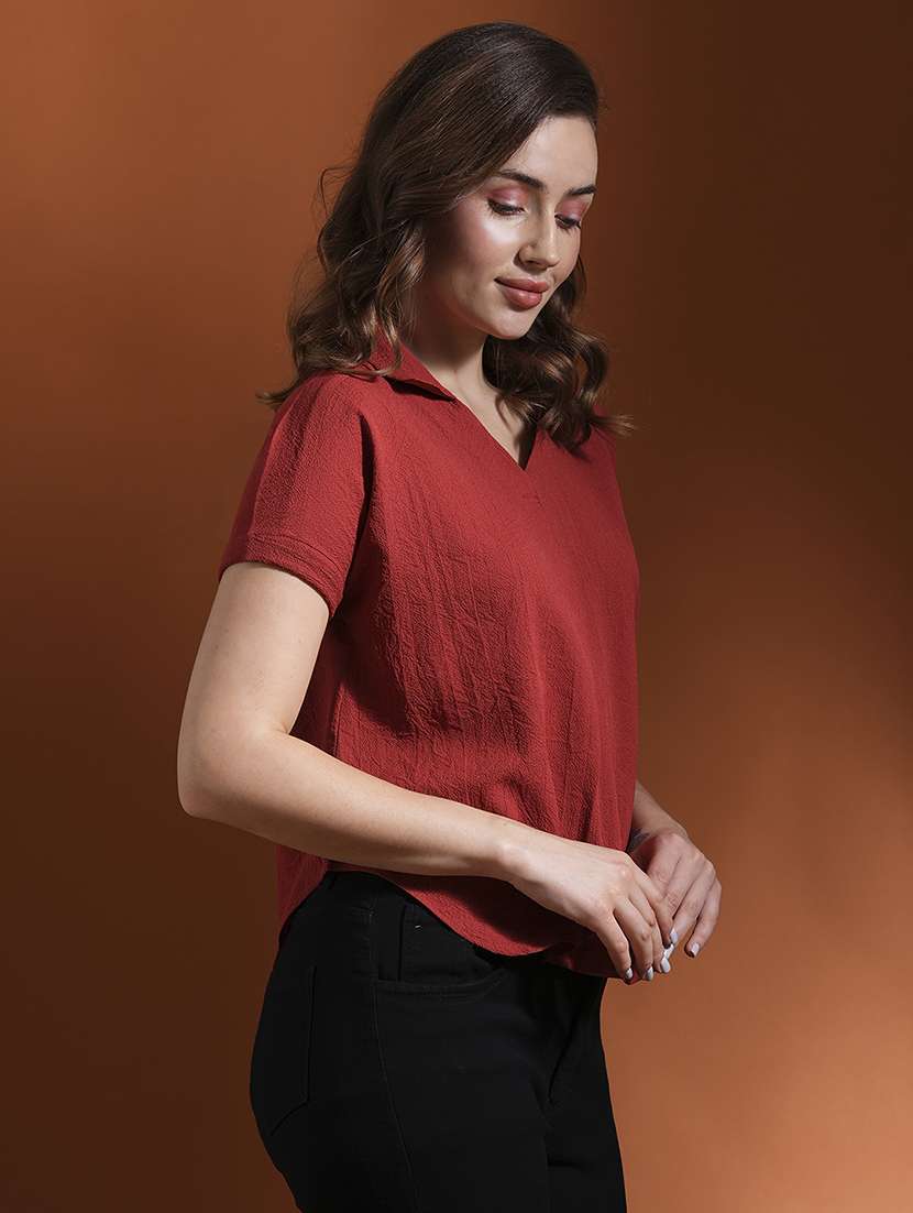 globus women rust shirt collar extended sleeves workwear top - 21463140 -  Standard Image - 1
