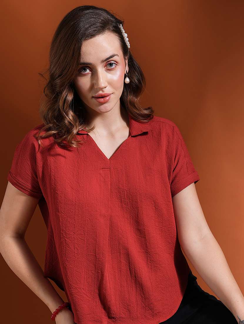 globus women rust shirt collar extended sleeves workwear top - 21463140 -  Standard Image - 4