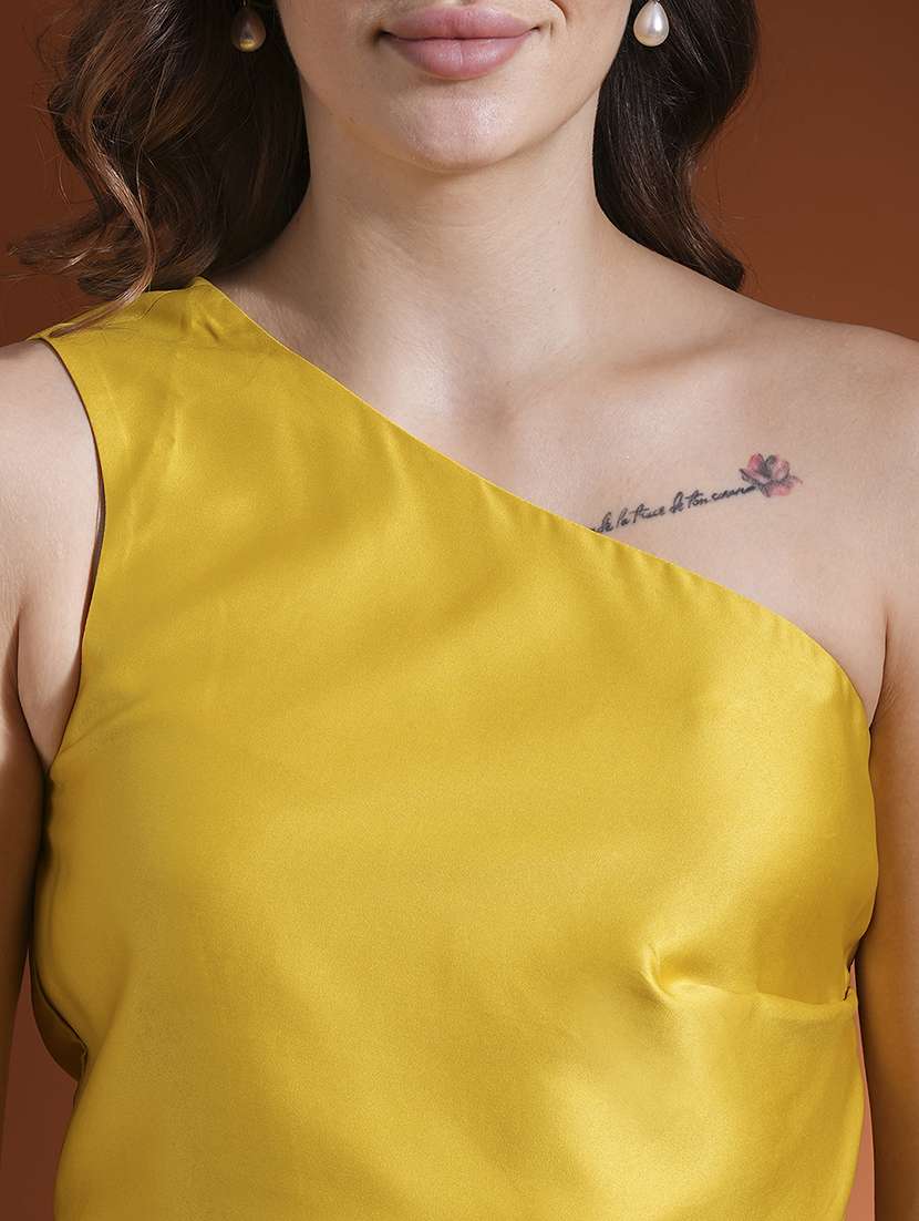 globus women lime green one shoulder waist style satin peplum party top - 21463153 -  Standard Image - 4