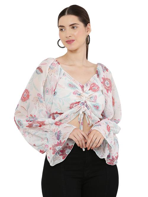 women white georgette crop top - 21463164 - Standard Image - 0