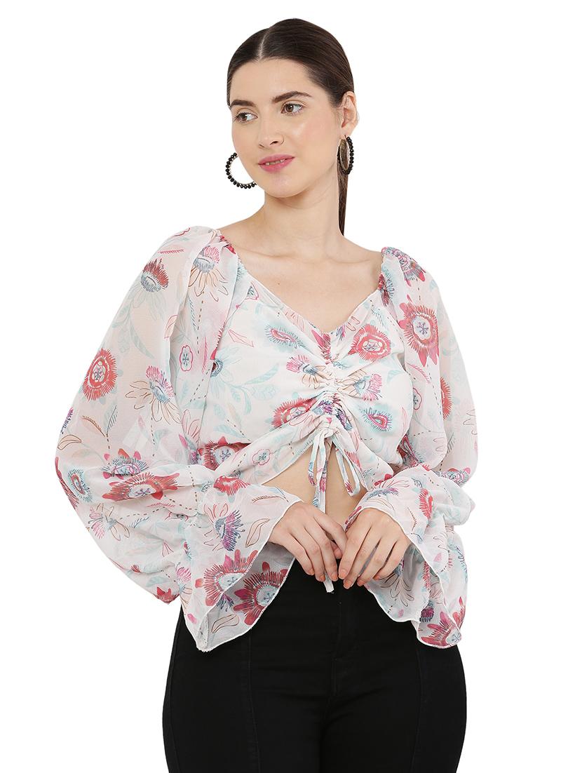 women white georgette crop top - 21463164 - Zoom Image - 0