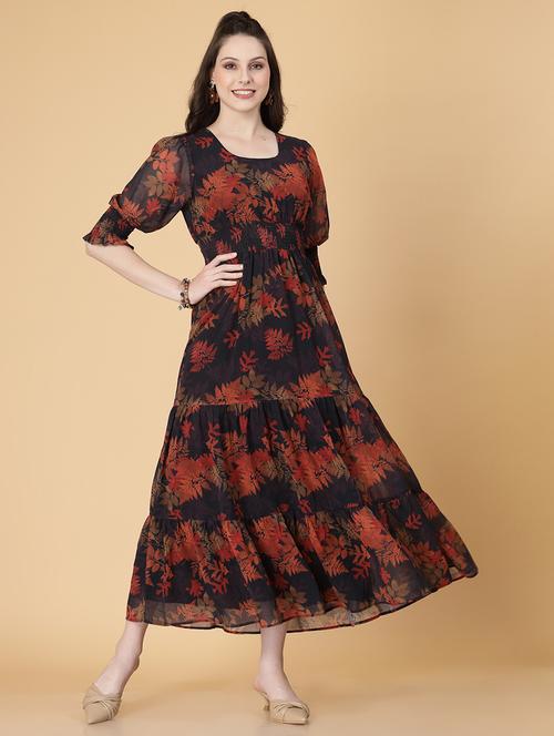 women black floral printed tiered dress - 21463187 -  Standard Image - 0