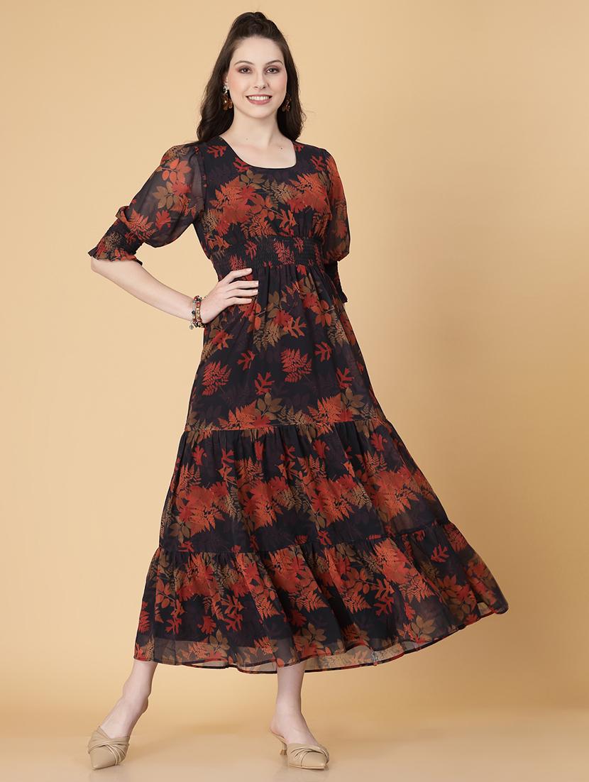 women black floral printed tiered dress - 21463187 -  Zoom Image - 0
