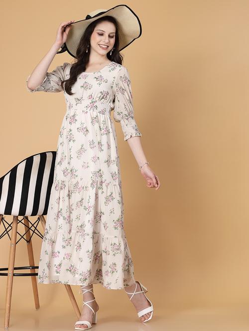 white floral printed tiered dress  - 21463188 -  Standard Image - 0