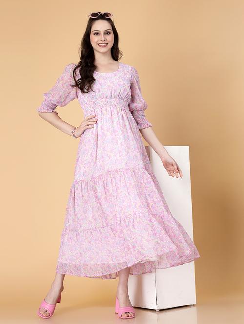 pink floral printed tiered dress - 21463189 - Standard Image - 0