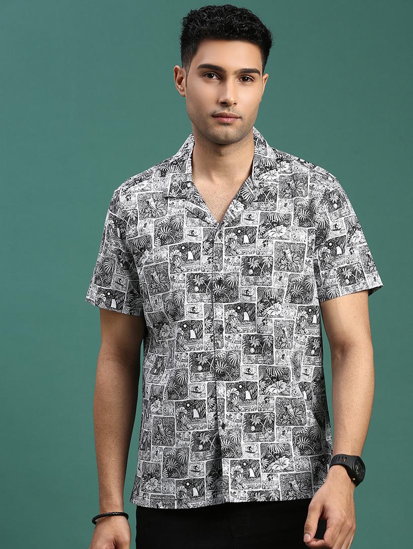 men printed short sleeve casual shirt
